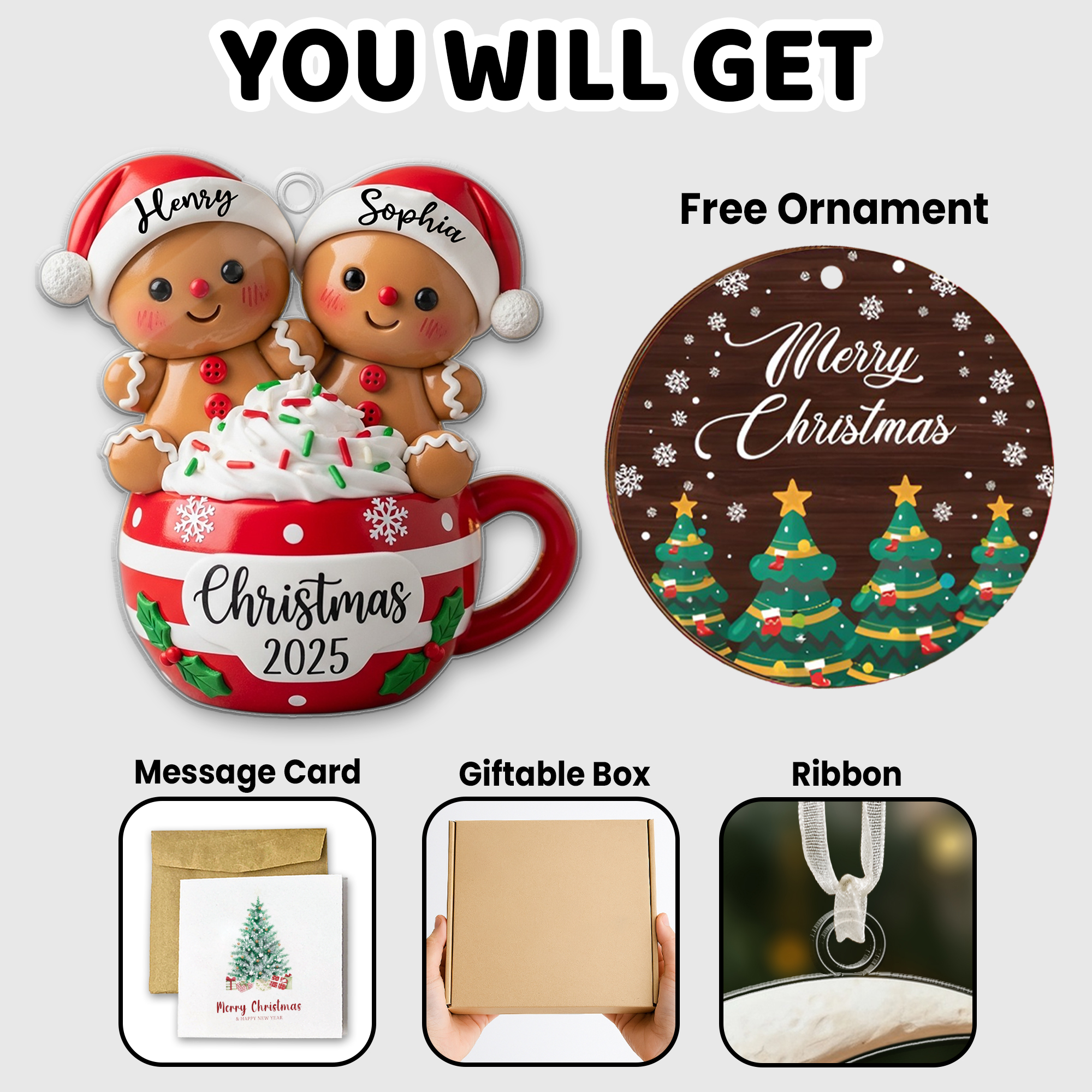 Personalized Family Acrylic Ornament,Gingerbread Christmas