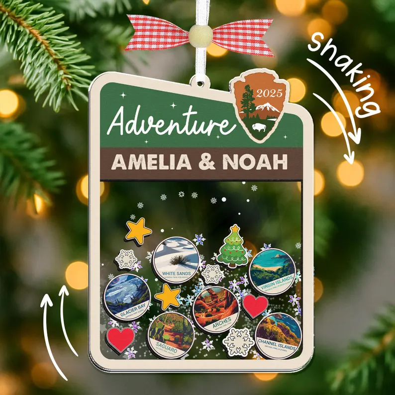 Personalized National Park-themed Christmas tree ornament (with shaker effect)
