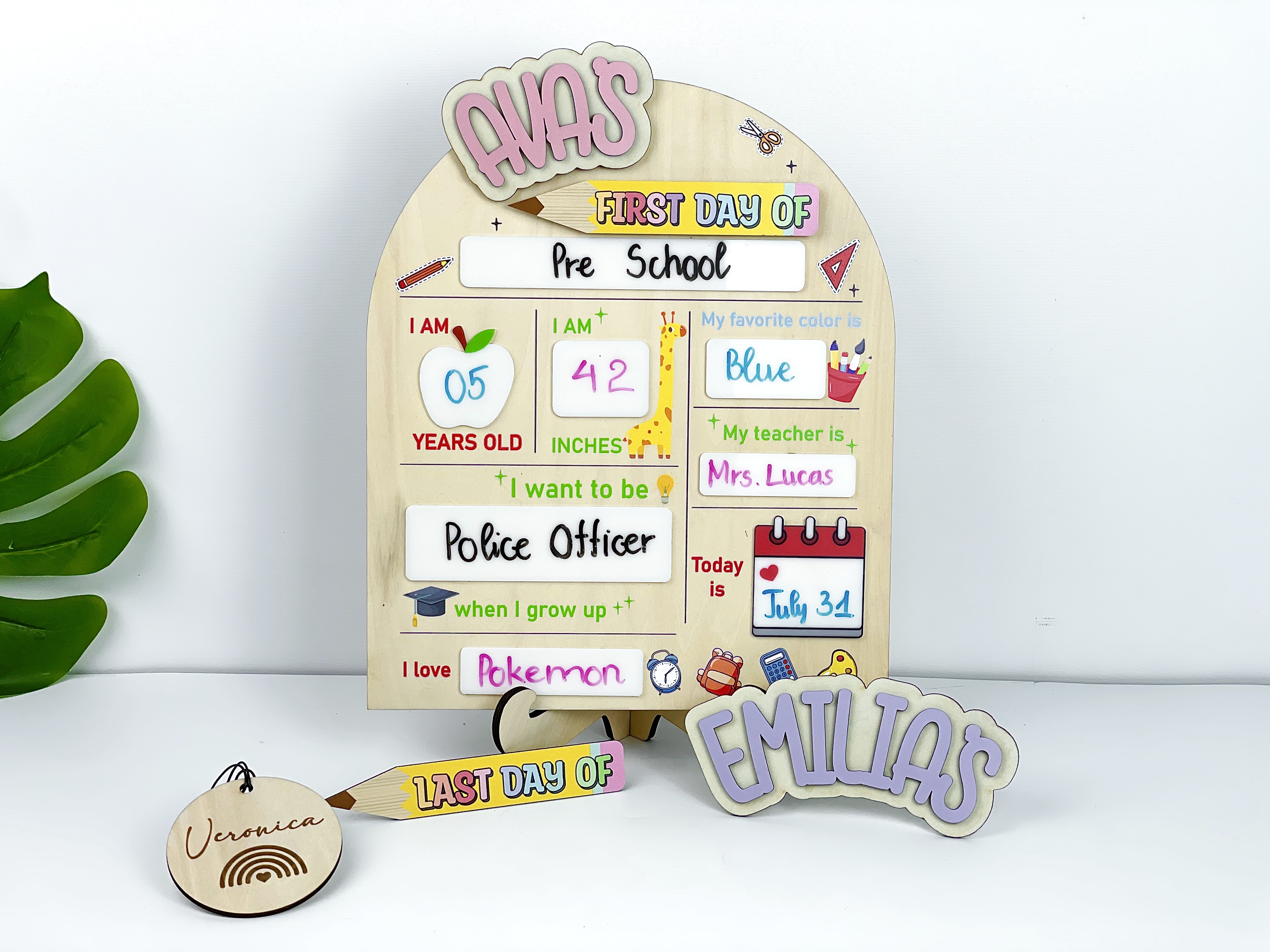 First And Last Day Of School Sign,Interchangeable Preschool Back to School Sign With Bag Tag