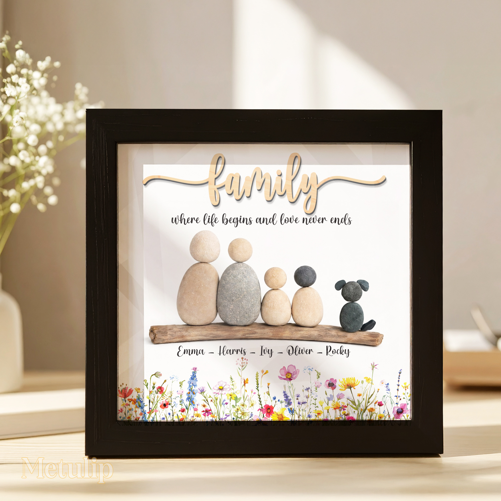 Pebble Pine wood Frame- acrylic cover 7''- 10 People